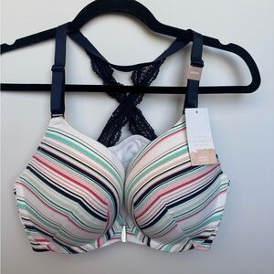 Cacique Vibrant Striped Bra with Lace Back Size 36DDD NWT